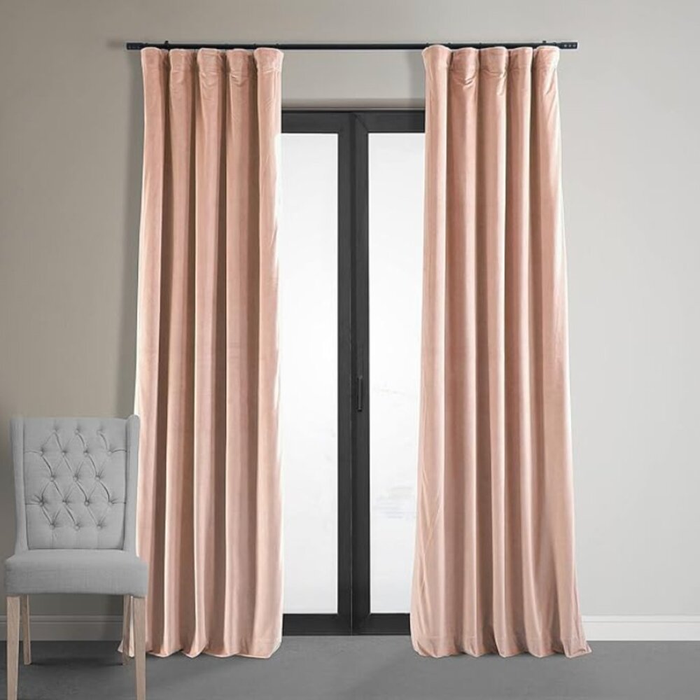 2 Panels Velvet Thermal Blackout Window Curtains - 50W x 96L, Pink Rosey Dawn